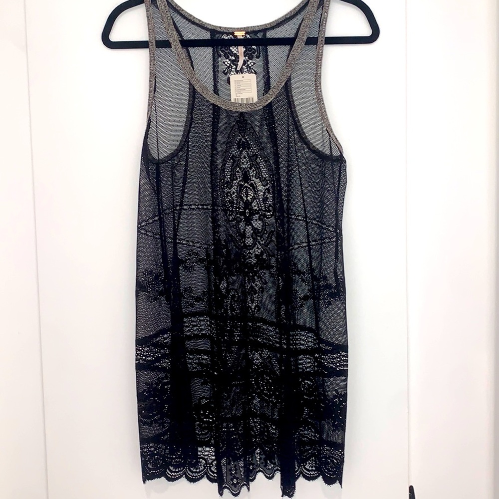 NWT Free People Lace Mesh Slip Black Medium
